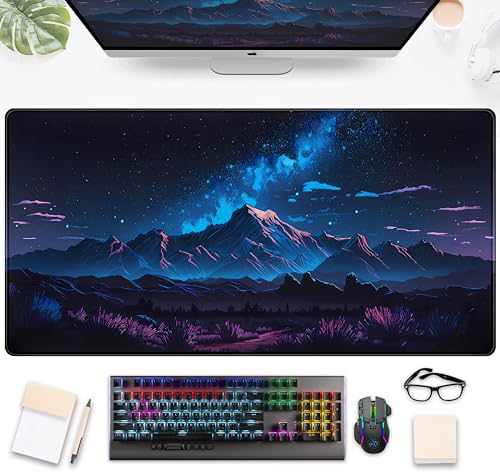 Blue Mountain Schreibtischunterlage, Computermatte, XXL, großes erweitertes Mauspad, Gaming-Tisch-Setup-Schreibtischunterlage, niedliches Western-Design bei Nacht, Laptop-Tastatur und Mauspad für von DSKGSJH