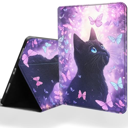 DSRGRGFDJ Tablet-Hülle für iPad 10. Generation 10,9 Zoll mit magnetischem automatischem Wake/Sleep- und Multi-Winkel-verstellbarem Ständer, Abdeckung – schwarze Katze, violetter Schmetterling von DSRGRGFDJ