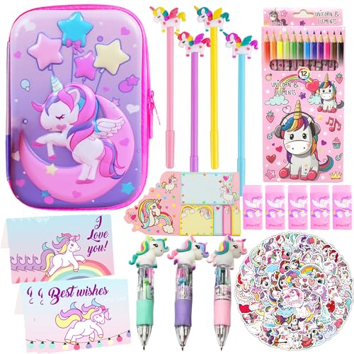 Rosa Schreibwaren Set, Geschenk Set für Enfant, mit 3D-Eva-Federmäppchen, Geschenke für Enfant 4 5 6 7 8 9 10 11 12 Jahre Geburtstag, Sticker Stift Sticky Notes Schreibwarenset von DSTLWBCS