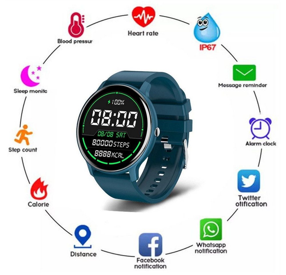DTC GmbH Smartwatch mit Blutdruckmessung,Fitness-Tracker, Smartwatch Gesundheits-Tracker Smartwatch (1,28 Zoll), IP67,wasserdichte Smartwatch für Damen und Herren Smartwatch von DTC GmbH