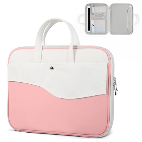 DTTO 14 Zoll Laptop Hülle, TSA Laptop Cover Tragetasche mit Griff, wasserdichte Laptophülle Schutzhülle Computer Tasche für 13-14 Zoll MacBook Air/Pro, HP, Dell, Lenovo, Asus, Rosa Weiß von DTTO