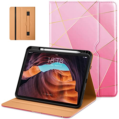 DTTO Schutzhülle für iPad 10. Generation 10,9 Zoll 2022, Premium Leder Business Folio Stand Cover mit Stifthalter – Auto Wake/Sleep und mehrere Betrachtungswinkel, Pink Polygon von DTTO