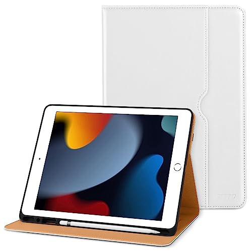 DTTO Schutzhülle für iPad 9./8./7. Generation 10,2 Zoll 2021/2020/2019, Premium Leder Business Folio Stand Cover mit Apple Pencil Halter - Auto Wake/Sleep und mehrere Betrachtungswinkel, Weiß von DTTO