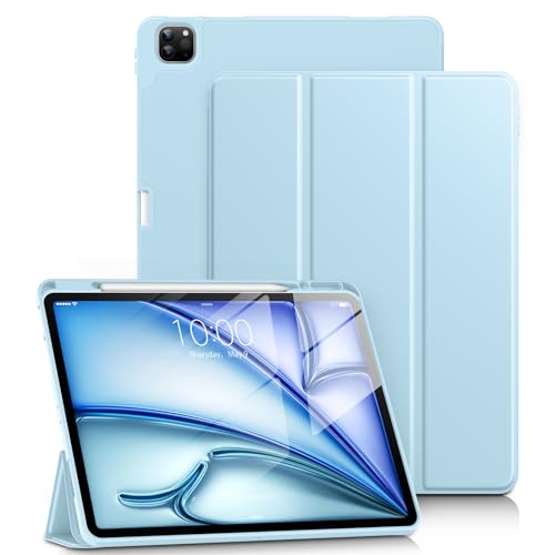 DTTO Schutzhülle für iPad Air 13 Zoll M2 2024, iPad Pro 12,9 Zoll Hülle (6. / 5. / 4. / 3. Generation), Smart Slim Trifold Stand Soft Case mit Stifthalter, Auto Wake/Sleep für iPad Air 13, Eisblau von DTTO