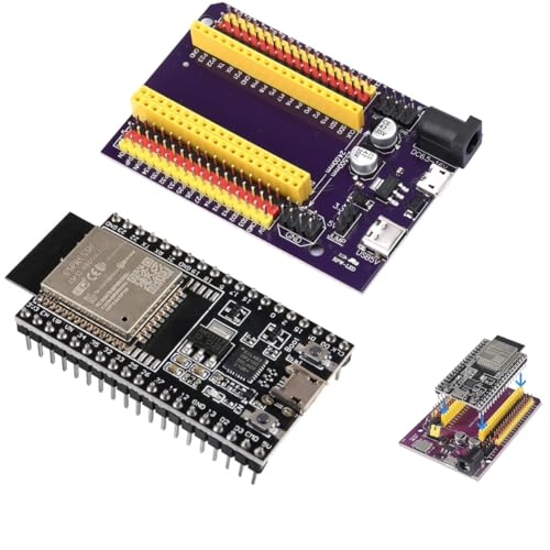 DUBEUYEW ESP32 ESP32-WROOM-32D CP2102 ESP32 Devkit V4 Modul 2,4 GHz Dual-Mode WiFi + Bluetooth Dual Cores Mikrocontroller Prozessor, mit einem Breakout Board von DUBEUYEW