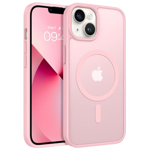 DUEDUE Magnetisch Hülle für iPhone13 und iPhone 14, Kompatibel mit MagSafe Kamerahalterung Stoßfeste Schutzhülle Magnetische Soft Silikon TPU Handyhülle für iPhone 13/14 Hülle Magnetische 6.1" Rosa von DUEDUE