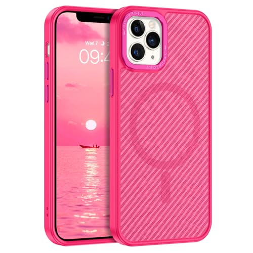 DUEDUE Magnetische Hülle für iPhone 11 Pro Max mit Carbonfaser Textur Design [Kompatibel mit Magsafe] Matte Rückseite Kratzfest Schlanke Stoßfeste Handyhülle für iPhone 11 Pro Max 6,5 Zoll, Rose Rot von DUEDUE