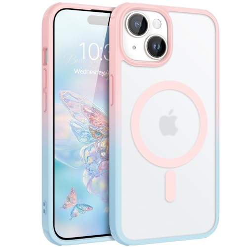 DUEDUE Hülle für iPhone 15, iPhone 15 Handyhülle Mag-Safe Stoßfester Schutz Kratzfeste Matte Rückseite Soft Silikon TPU für iPhone 15 6.1" Hülle Magnetische Rosa Lila Farbverlauf von DUEDUE