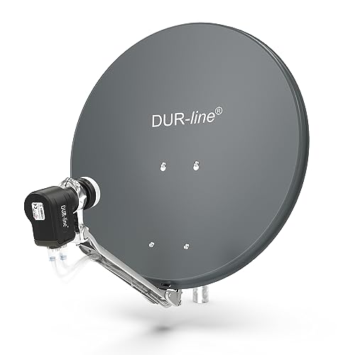 DUR-line 4 Teilnehmer Set - Qualitäts-Alu-Satelliten-Komplettanlage - Select 60cm/65cm Spiegel/Schüssel Anthrazit + Quad LNB - für 4 Receiver/TV [Neuste Technik, DVB-S2, 4K, 3D] von DUR-line