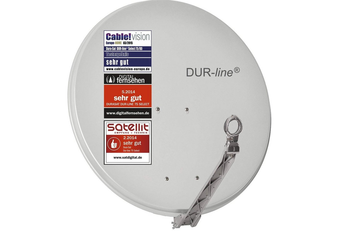 DUR-line DUR-line Select 75/80cm Hellgrau Satelliten-Schüssel - 3 x Test + Sat-Spiegel von DUR-line