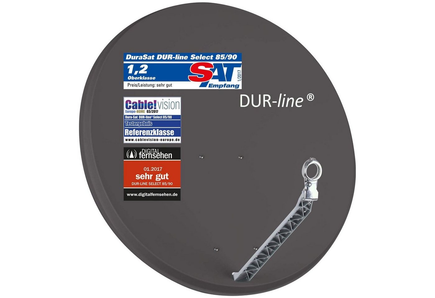 DUR-line DUR-line Select 85/90cm Anthrazit Satelliten-Schüssel - 3 x Test + Sat-Spiegel von DUR-line