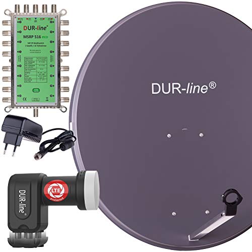 DUR-line MDA 90 Anthrazit - Digitale 16 Teilnehmer Satellitenschüssel Komplett-Anlage mit Premium Multischalter und LNB [Camping, Astra 19,2°, DVB-S/S2, Full HD, 4K, 3D] von DUR-line