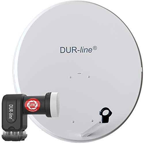 DUR-line MDA 90 Hellgrau - Digiatale 4 Teilnehmer Satellitenschüssel Komplett-Anlage mit +Ultra Quad - LNB [Camping, Astra 19,2°, DVB-S/S2, Full HD, 4K, 3D] von DUR-line