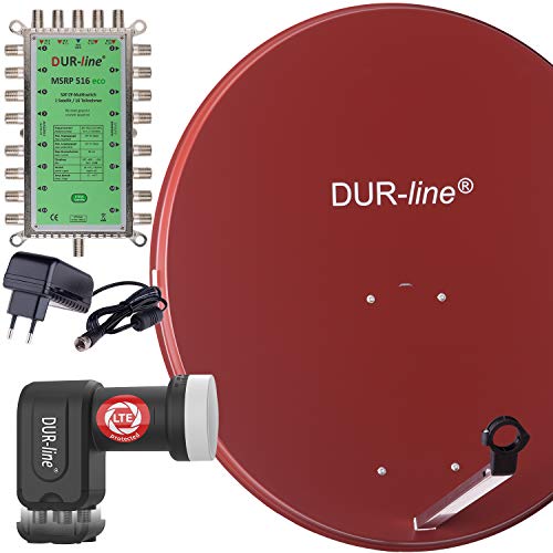 DUR-line MDA 90 Rot - Digitale 16 Teilnehmer Satellitenschüssel Komplett-Anlage mit Premium Multischalter und LNB [Camping, Astra 19,2°, DVB-S/S2, Full HD, 4K, 3D] von DUR-line