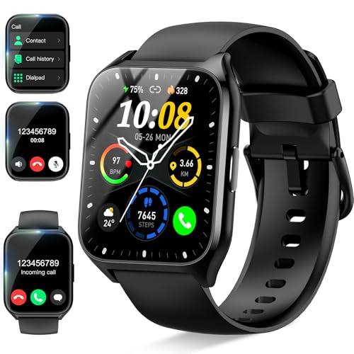 Smartwatch Herren Damen, 1,85" HD Touchscreen Smart Watch mit Telefonfunktion, 113+ Sportmodi Sportuhr mit Schrittzähler/Herzfrequenzmonitor/Schlafmonitor, IP68 Wasserdicht Fitnessuhr für iOS Android von DUSONLAP