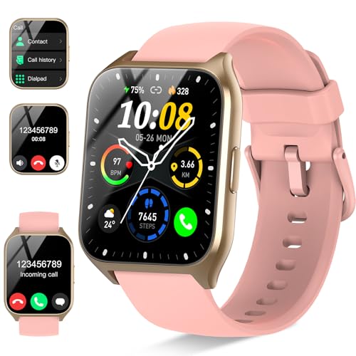 DUSONLAP Smartwatch für Herren und Damen, 1,85 Zoll HD Smartwatch mit Anruffunktion, 113+ Sport-Smartwatch mit Schrittzähler/Schlaf Hellrosa von DUSONLAP