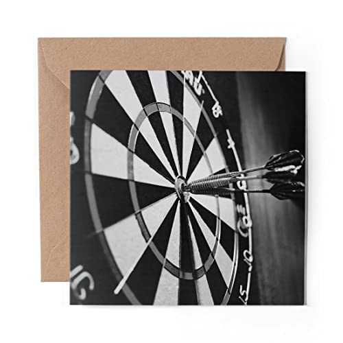 1 x Grußkarte (Fotoeinsatz) – BW – Dartboard Darts Bullseye – blanko Geburtstagsfeier Jahrestag #38361 von DV DESIGN