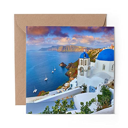 1 x Grußkarte (Fotoeinsatz) – Griechenland Santorini Island Houses – blanko Geburtstagsfeier Jahrestag #16582 von DV DESIGN