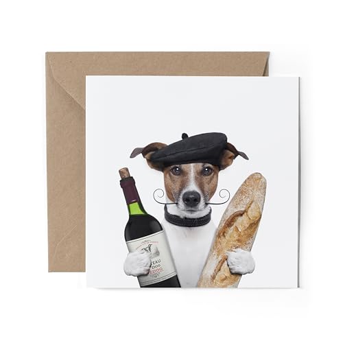 1 x Grußkarte – Französischer Jack Russell Hund Wein Baguette Geburtstag Dankeschön #71183 von DV DESIGN