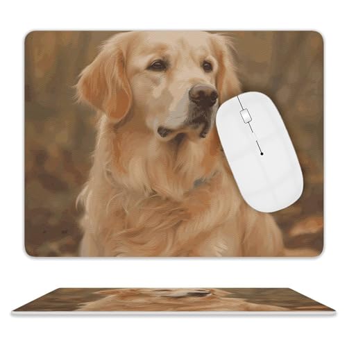 Golden Retriever Mauspad, rechteckig, Schreibtischunterlage, bequeme Mauspads mit rutschfester Gummiunterseite, Leder, Gaming-Mäuse, Computer-Mauspad für Büro von DWTJKMS