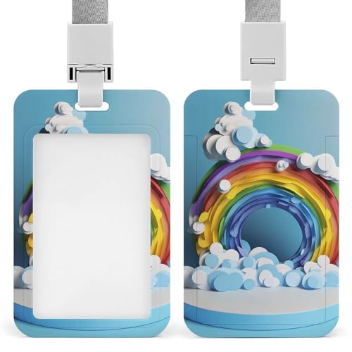 Ausweishalter mit Cartoon-Regenbogen-Wolken, vertikaler Namenskartenhalter mit Umhängeband, Schiebekartenschutztasche mit 1 Ausweisfenster, Arbeitskarten, Ausweishalter für Lehrer, Büro von DWVSFJM