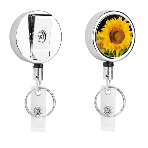 Ausweishalter mit Sonnenblumen-Motiv, strapazierfähig, einziehbar, Metall-Schlüsselanhänger-Clip mit transparenten PVC-Riemen, Arbeitszubehör für Krankenschwestern, Büro, Lehrer, Goldgelb von DWVSFJM