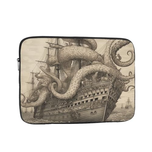 Laptoptasche, Motiv: Segelpirat, Oktopus, 43,2 cm (17 Zoll), wasserdicht, stoßfest, Notebook-Tragetasche, leichte Computer-Skin-Tasche von DWVTFSM