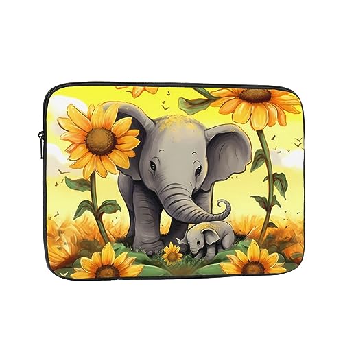 Laptoptasche mit niedlichem Elefanten-Sonnenblumen-Design, 38,1 cm (15 Zoll), wasserdicht, stoßfest, Notebook-Tragetasche, leichte Computer-Skin-Tasche von DWVTFSM