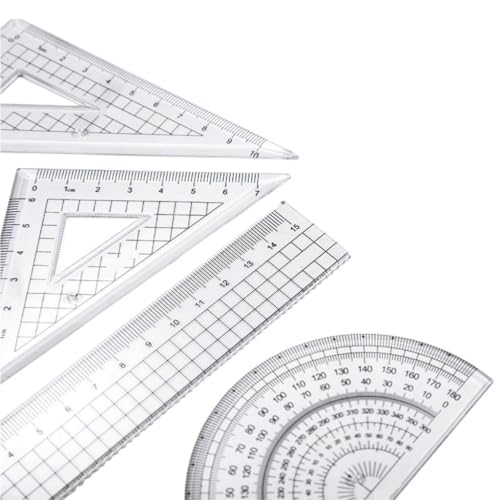 Linealsatz Student Prüfung Briefpapier Zeichnung Messlineal Dreieck Lineal Winkelmesser Transparent Set Prüfungsbedarf Transparentes Lineal(6pcs) von DWZXL