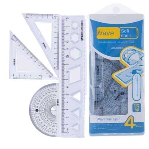 Linealsatz Student Prüfung Briefpapier Zeichnung Messung Geometrie Lineal Wellenlineal Dreieck Lineal Winkelmesser 4-teiliges Set Transparentes Lineal(8pcs) von DWZXL