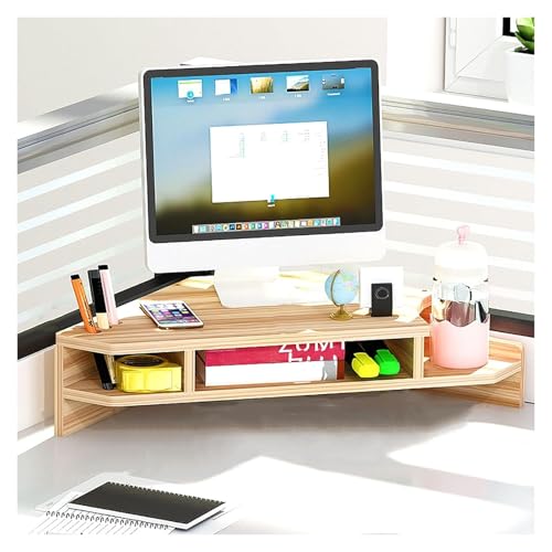 Dreieck Monitor Stand Riser, Monitorständer, 2-stufige Laptop-Erhöhung mit Stifthaltern und Getränkehalter, Eck-Monitorständer aus Holz mit Stauraum, Computer-Organizer for Büro-Arbeitszimmer(Natural) von DXYOYONGOZ