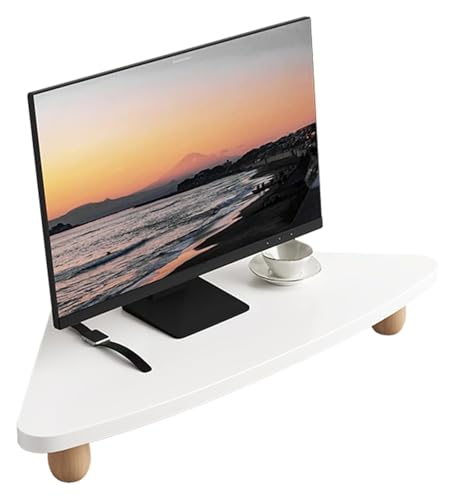 Monitor Stand Riser, Monitorständer, Dreieckiger Eckmonitorständer aus massivem Holz, Computer-Bildschirmaufbewahrung for platzsparende Aufbewahrung, Tischorganisation, ergonomischer Laptop-Halter(Whi von DXYOYONGOZ