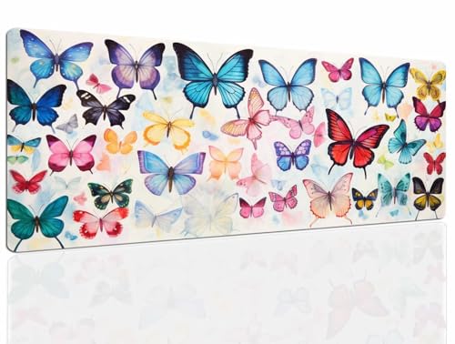 Schreibtischunterlage Butterfly, Gaming Mauspad Klein 700x300x4mm XL Mousepad Gaming, Tischunterlage Schreibtisch Large Size Wasserdicht Rutschfeste, Desk Mat Vernähte Kanten für Pc Laptop 465 von DXomhl