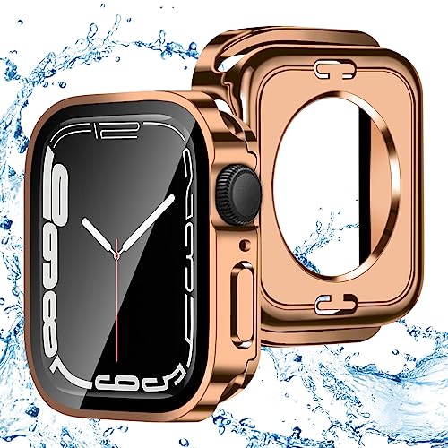 DYAOLE Apple Watch Schutzhülle Kompatibel mit iWatch 9/8/7 41mm,Apple Watch 360° Galvanisierung Displayschutz PC schutzhülle für Apple Watch 9/8/7 schutzhülle(41mm,Rose Gold) von DYAOLE