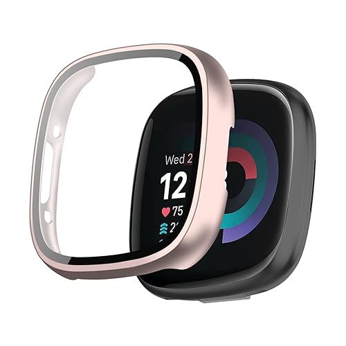 DYAOLE Hard Hülle für Fitbit Versa 4/Sense 2, 9H Härte PC Hülle Rundum Displayschutz Ultradünne Kratzfestes- Rose Gold. von DYAOLE