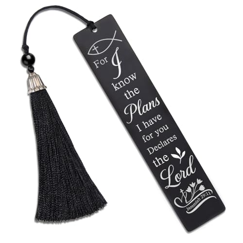 DYJYBMY Lesezeichen aus Metall mit Gravur "For Know The Plans I Have for You Declares The Lord Black Engraved Metal Bookmark, Stainless Steel Bookmark for Women Book Lover, Jeremia 29:11 Inspirational von DYJYBMY