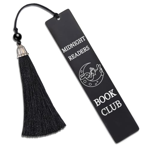 DYJYBMY Midnight Readers Book Club Black Engraved Metal Bookmark, Retro Moon Rabbit Stainless Steel Bookmark for Book Lover, Reading Gifts for Book Club Reader, Birthday Gifts for Women Sister BFF von DYJYBMY