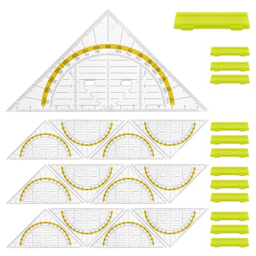 12Stk Geometrie Dreieck Klein Set, 15.7cm Funktionen Durchsichtige Geodreieck, Bruchsicheres Kunststoff Geo-Dreieck, Transparentes Geodreieck mit Griff, Dreieckslineal Winkelmesser für Schule Büro von DYMHQ