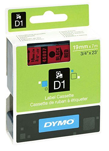 DYMO D1 45807 Beschriftungsband / 19 mm / Druck schwarz / Band rot / für DYMO 2000, 5500, LM 200/300/350/350D/360D/400/450/450D/500TS/PC/PC II/PnP WiFi, LabelWriter 450 DUO, LP 300/350/420P von DYMO