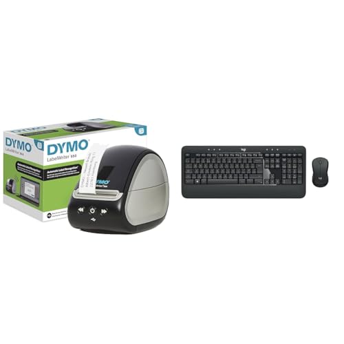 DYMO LabelWriter 550-Etikettendrucker Beschriftungsgerät mit Thermodirektdruck automatische Etikettenerkennung druckt Adressetiketten & Logitech MK540 Advanced Kabellose Tastatur und Maus von DYMO