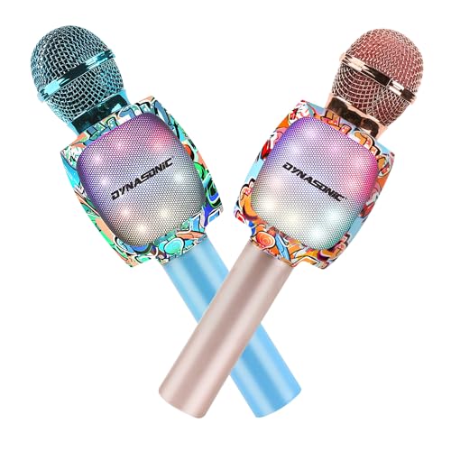 DYNASONIC Karaoke-Mikrofon, Bluetooth, Spielzeug für Jungen und Mädchen, kabellos, Karaoke-Mikrofon, tragbar, mit LED-Lichtern für Kinder, originelle Geschenke für Kinder (Pack 2 Mikrofonen) von DYNASONIC