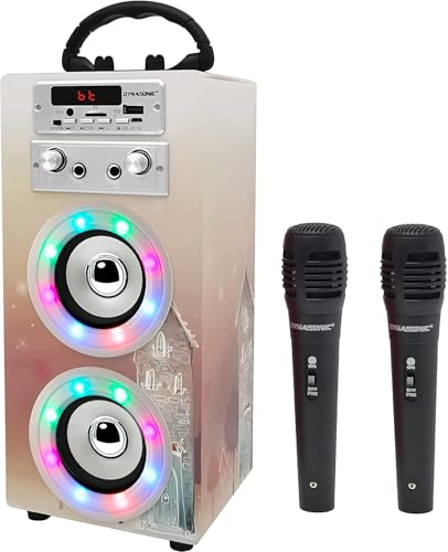 DYNASONIC Karaoke mit 2 Mikrofonen, tragbarer Karaoke-Maschine, Bluetooth-Lautsprecher, USB- und SD-Kartenleser, Lichter, Geschenk für Kinder von 5 bis 13 Jahren (Model 19) von DYNASONIC