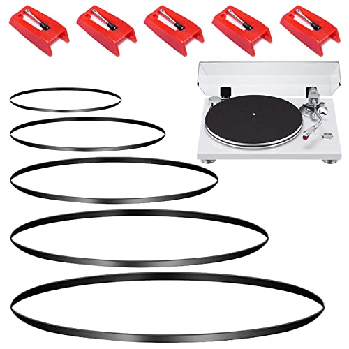 DaKuan 5 Stück Nadel Stylus und 5 Stück Plattenspieler Gürtel Ersatz Verschiedene Spezifikationen Quadratische Kassettenbandmaschine LP Phonograph Vinyl Record Player Recorder Gummi Gürtel von DaKuan