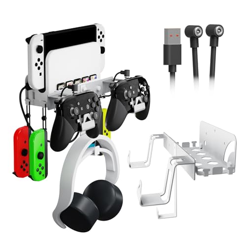 DaMohony Wandhalterung für Nintendo Switch und Nintendo Switch OLED, 2-in-1-Metallhalterung für PS5-Controller mit abnehmbarem Kopfhörer-Aufhänger, Videospiel-Organizer, 2977393-AM84UK-SWCSF von DaMohony