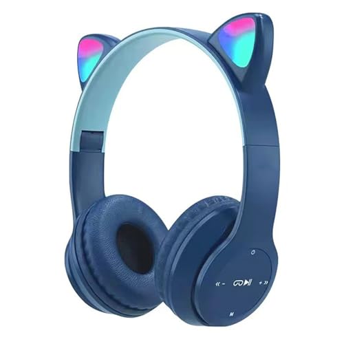 Kabellose Bluetooth Mädchen Kopfhörer, Faltbare Katzenohr Headsets über dem Ohr mit bunten Lichtern, 40 mm Treibereinheit, 9 Stunden Gesprächs/Musikzeit, für iPhone/iPad/Smartphones/Laptop/PC/TV von DaMohony