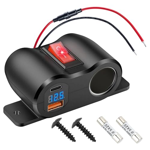 Daakro 54W Upgraded 12V USB-Ladebuchse, mit 180W Zigarettenanzünder-Schnellladebuchse und LED-Voltmeter-Anzeige USB-Panel, QC3.0 USB & PD3.0 Typ C Dual Port Ladegerät für Wohnmobile, Boot von Daakro