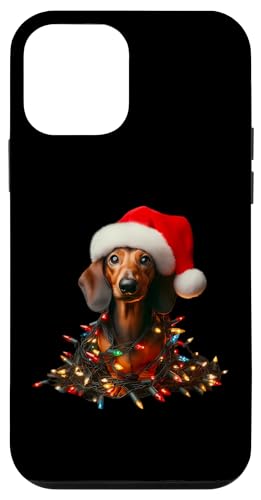 Hülle für iPhone 12 mini Dackel mit Weihnachtsmütze und Weihnachtsbeleuchtung Hundebesitzer niedlich von Dachshund Christmas Products