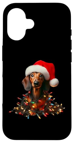 Hülle für iPhone 16 Dackel mit Weihnachtsmütze und Weihnachtsbeleuchtung Hundebesitzer niedlich von Dachshund Christmas Products