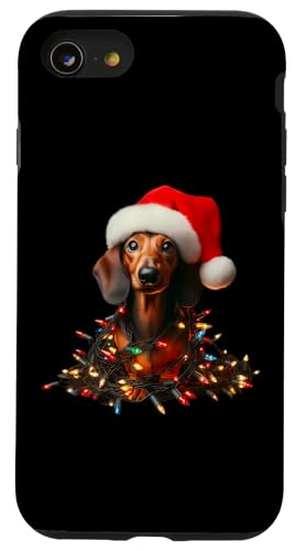 Hülle für iPhone SE (2020) / 7 / 8 Dackel mit Weihnachtsmütze und Weihnachtsbeleuchtung Hundebesitzer niedlich von Dachshund Christmas Products