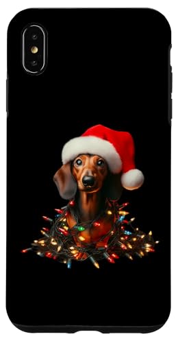 Hülle für iPhone XS Max Dackel mit Weihnachtsmütze und Weihnachtsbeleuchtung Hundebesitzer niedlich von Dachshund Christmas Products